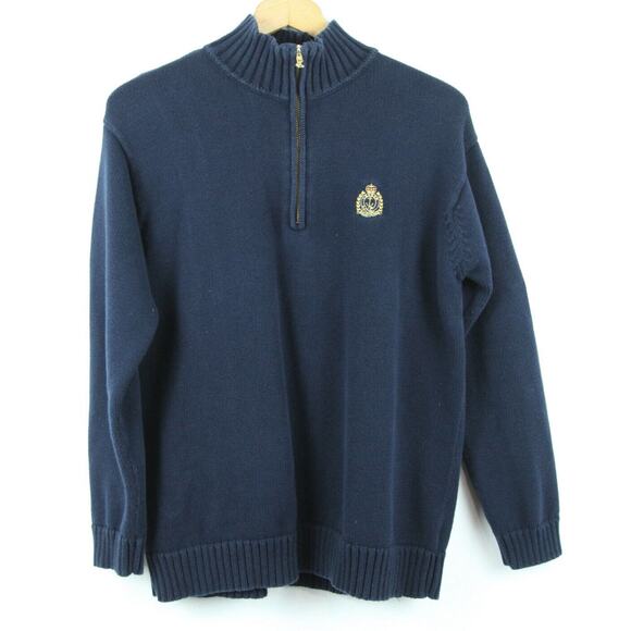 Lauren Ralph Lauren Sweaters - Lauren Ralph Lauren Navy Blue Cotton 1/4 Zip Pullover Sweater Embroidered Crest